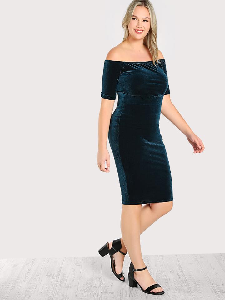 Romwe Off Shoulder Velvet Dress