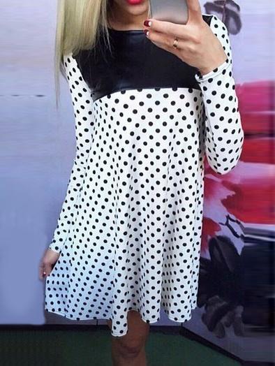 Romwe White Pu Leather Neck Polka Dot Shift Dress