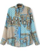 Romwe Vintage Blue Floral Blouse