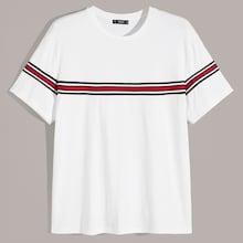 Romwe Guys Striped Tape Detail Short Sleeve Top
