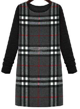 Romwe Check Print Knit Grey Dress
