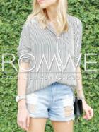 Romwe White Vertical Striped Pockets Blouse