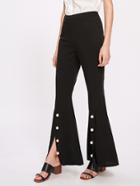 Romwe Pearl Button Detail Flare Pants