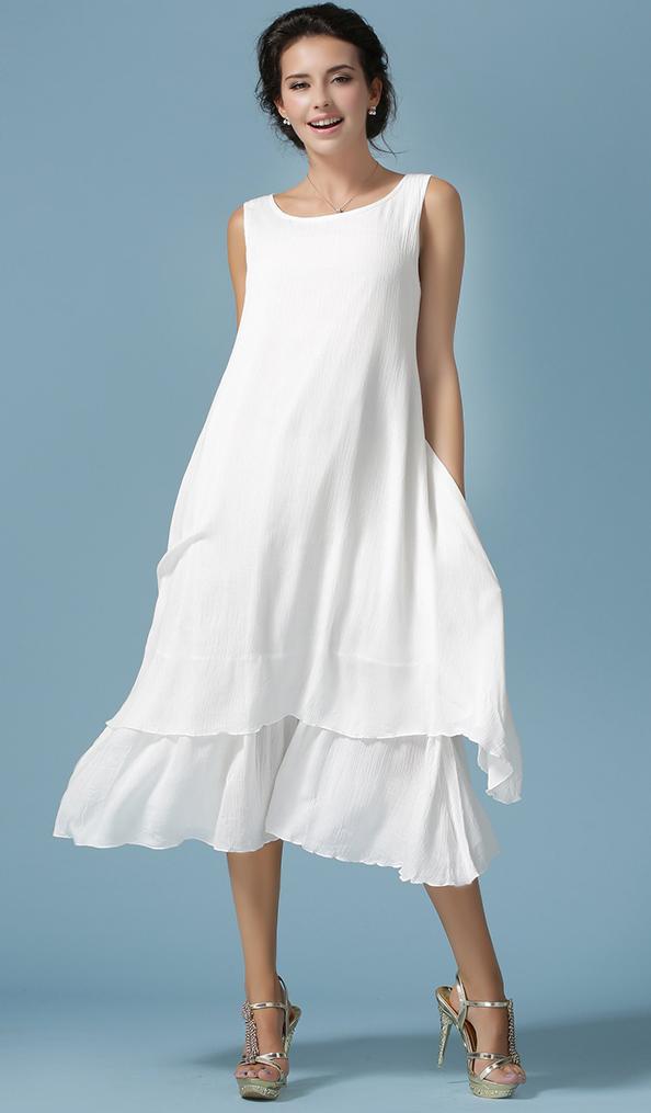 Romwe Round Neck Double Layels Sun Dress