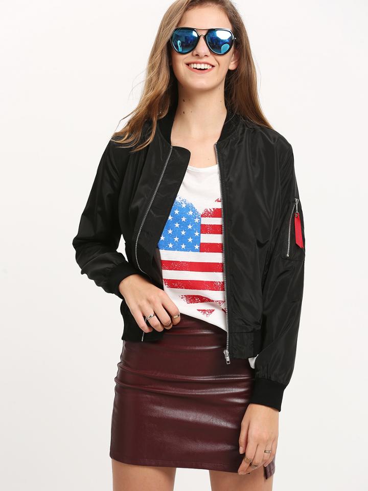 Romwe Black Collarless Zipper Jacket