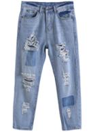 Romwe With Button Ripped Denim Pant