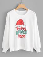 Romwe Christmas Hat Print Sweatshirt