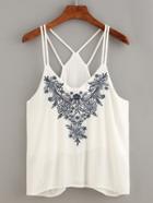 Romwe Flower Embroidered Strappy Cami Top