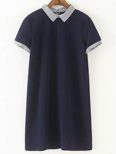 Romwe Navy Peter Pan Collar Key-hole Dress