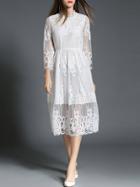 Romwe White Sheer Gauze Embroidered Lace Dress