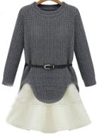 Romwe Dipped Hem Knit Grey Sweater With Skirt