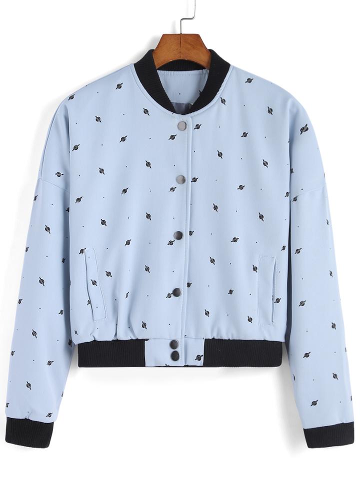 Romwe Planet Print Buttons Pockets Jacket