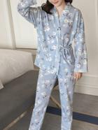 Romwe Calico Print Wrap Top & Pants Pj Set