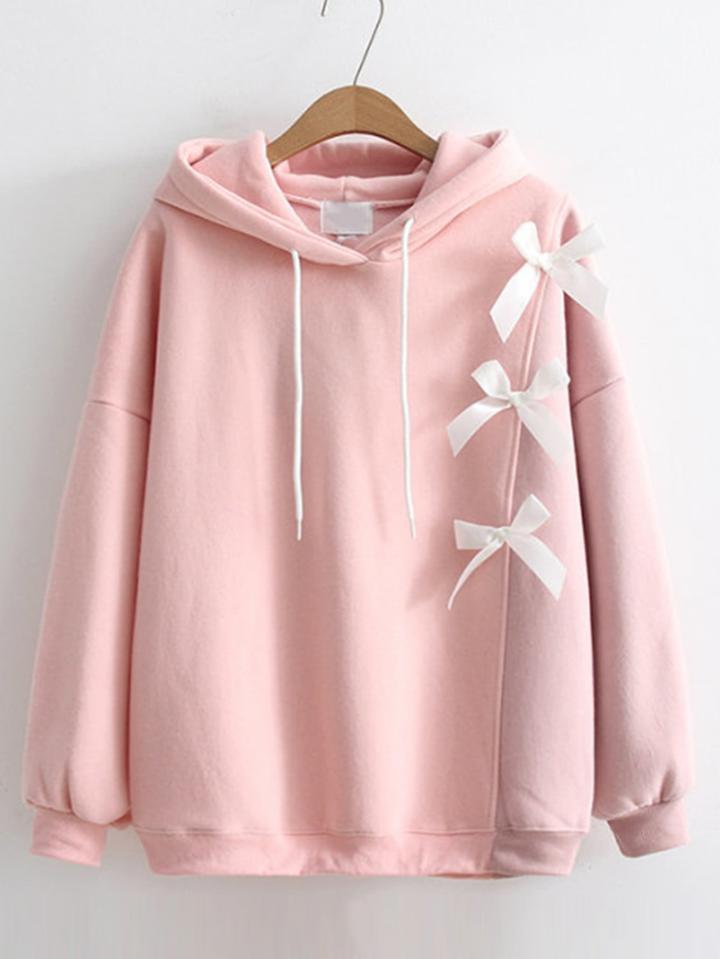 Romwe Contrast Bow Boyfriend Hoodie