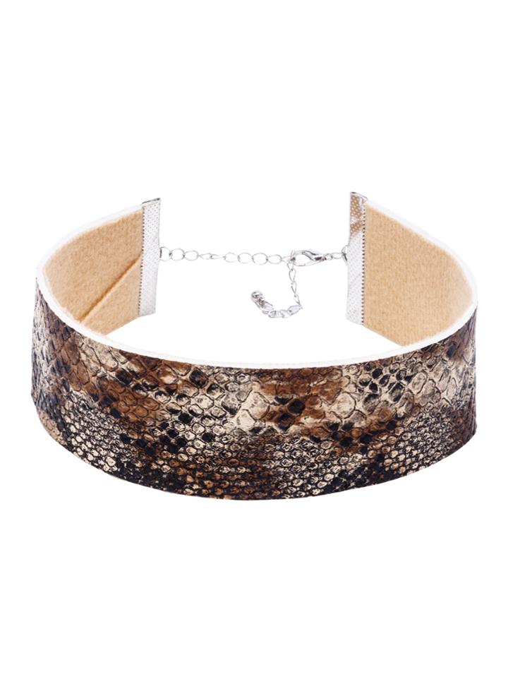 Romwe Brown Snake Leather Wide Choker