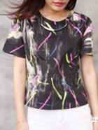 Romwe Short Sleeve Ink Print T-shirt