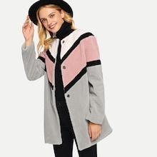 Romwe Button Front Color Block Coat