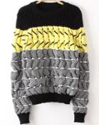 Romwe Colour-block Crop Knit Sweater