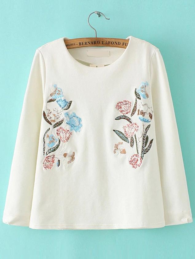 Romwe Long Sleeve Embroidered Blouse