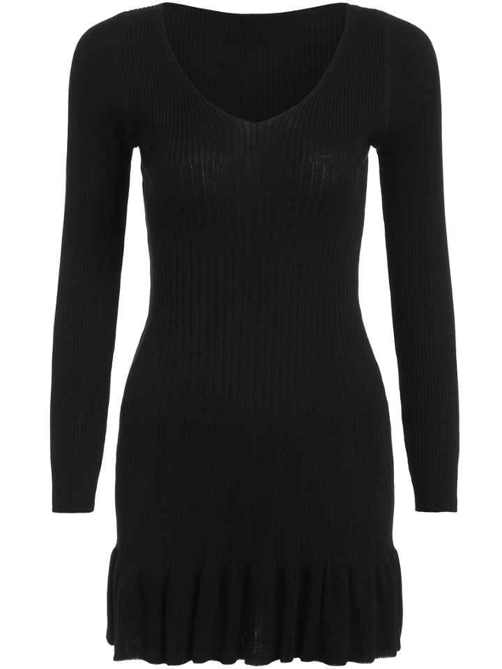Romwe V Neck Slim Ruffle Dress