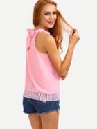 Romwe Lace Trimmed Halter Neck Chiffon Top - Pink