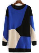 Romwe Round Neck Color-block Long Sweater
