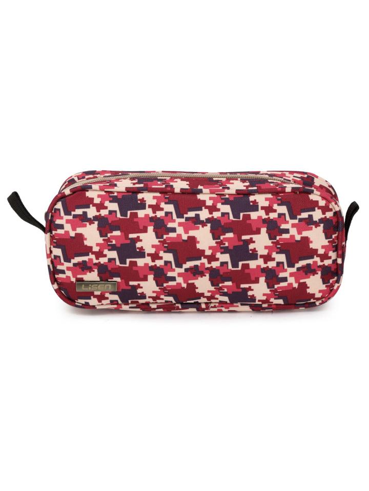 Romwe Geometric Camouflage Print Makeup Bag - Red