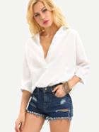 Romwe V-neck Buttoned Back Loose-fit Blouse - White