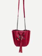 Romwe Red Lovely Charm Studded Tassel Drawstring Bucket Bag