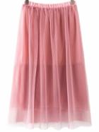 Romwe Pink Elastic Waist Gauze Flare Skirt