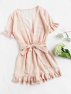 Romwe Frilled Trim Semi Sheer Surplice Wrap Romper