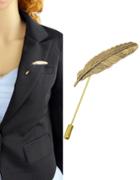 Romwe Gold Plated Leaf Shape Long Brooch Pin