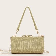 Romwe Glitter Textured Kiss Lock Clutch Bag