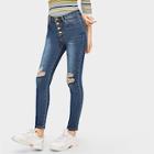 Romwe Button Waist Destroyed Jeans
