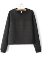 Romwe Jacquard Crop Black Sweatshirt