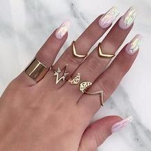Romwe Butterfly Detail Irregular Ring Set 7pcs