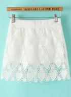 Romwe Lace Crochet Wraped White Skirt