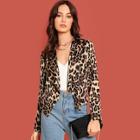Romwe Leopard Print Short Satin Waterfall Coat