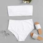 Romwe Plus Lace-up Plain Bikini Set
