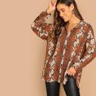 Romwe Oversized Snake Print Blouse