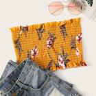 Romwe Floral Print Shirred Tube Top