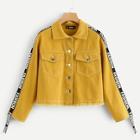 Romwe Button & Pocket Front Collar Letter Jacket