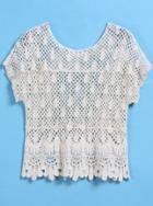 Romwe Short Sleeve Hollow Crop Drop Pattern Apricot Blouse