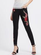 Romwe Embroidered Flower Patch Pocket Detail Leggings