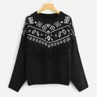 Romwe Plus Fringe Detail Geo Sweater