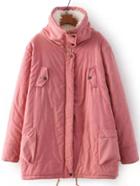 Romwe Stand Collar Drawstring Pockets Peach Coat