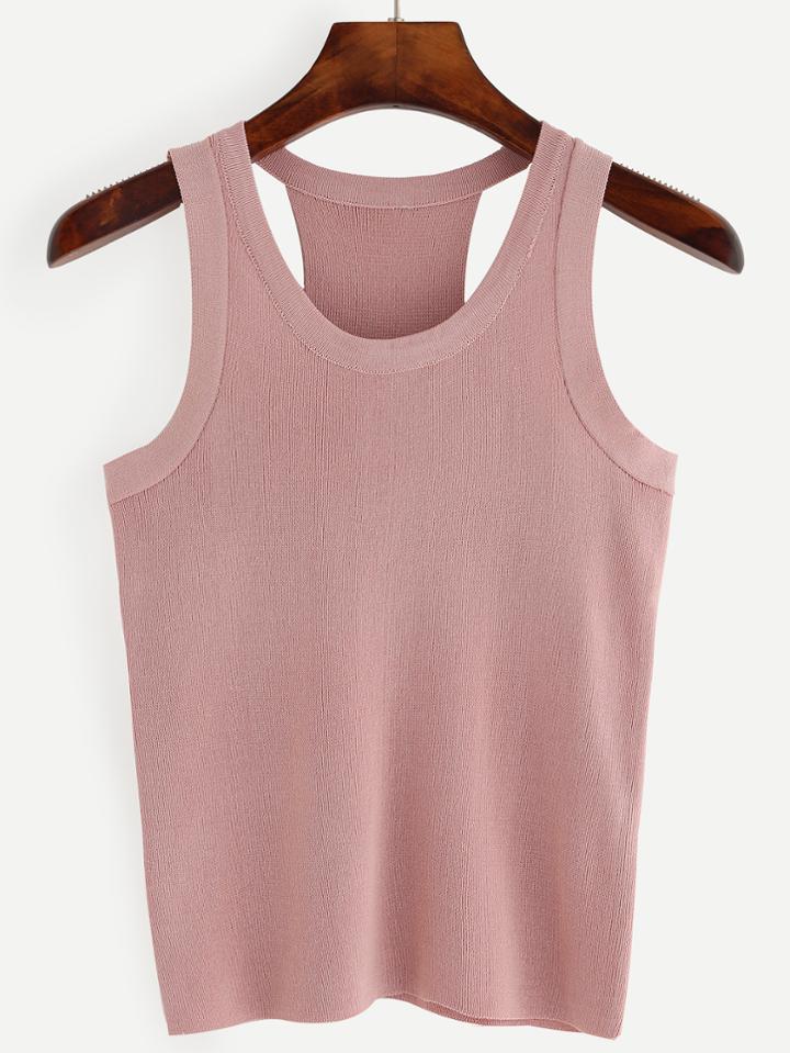 Romwe Pink Cut Out Knit Tank Top