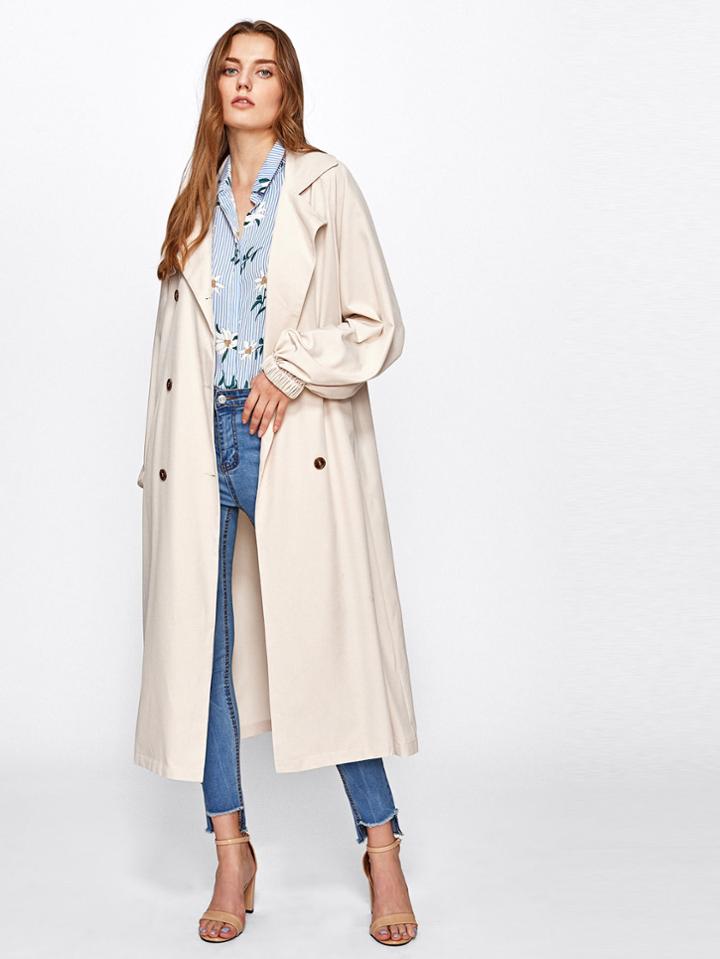 Romwe Gun Flap Detail Bishop Sleeve Trench Coat