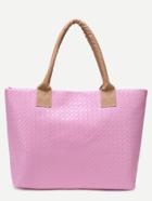 Romwe Pink Woven Pu Tote Bag