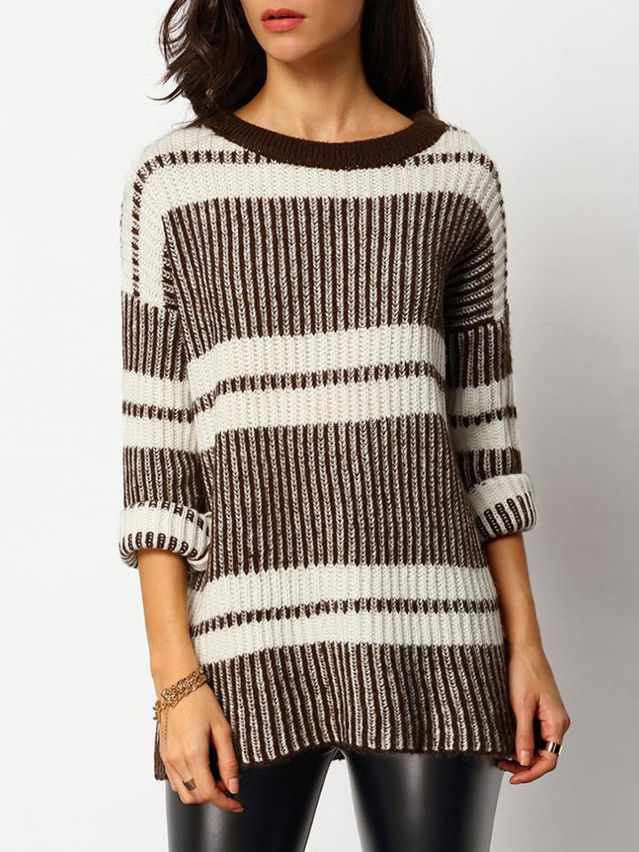 Romwe Dropped Shoulder Seam Striped Sweater